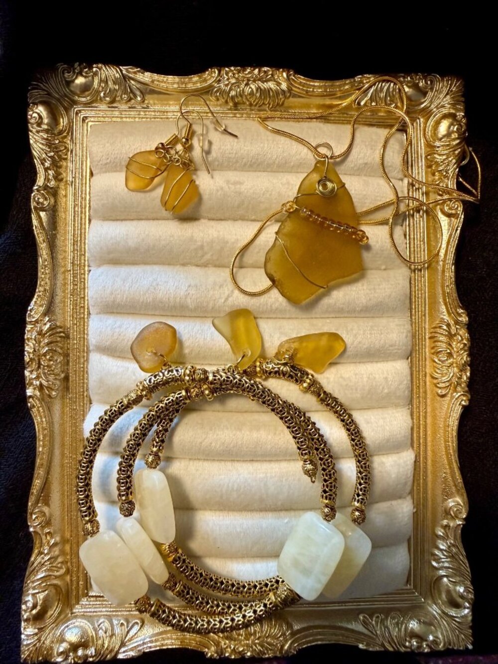 Barcelona Golden Sea Glass Jewelry Set — Handmade by Sea & Soul Designs